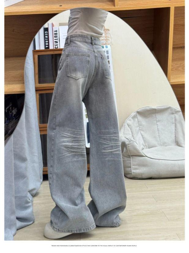 Women's High-Waisted Wide-Leg Retro Jeans in Washed Mocha Grey