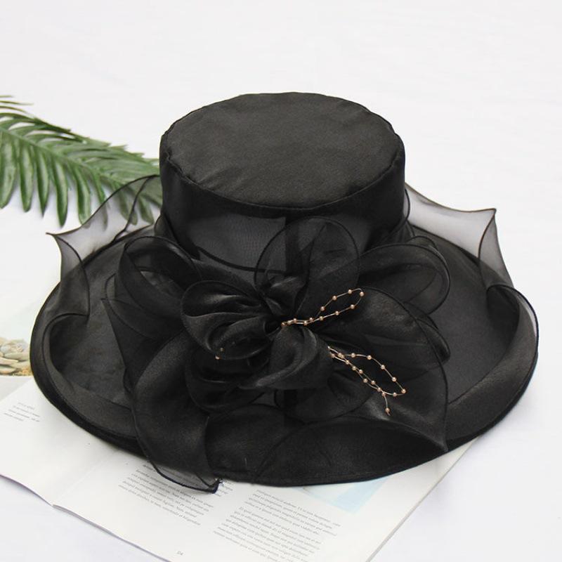 Summer Korean Version of Flower Mesh Sun Hat Beach Sun Hat Women's Organza Top Hat