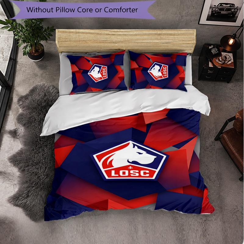 LOSC Lille FC Themed Bedding 3Pcs Duvet Cover Set Decorative Bed Linen For Teen Room Home Decoration