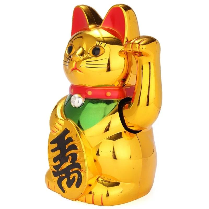 Classic Gold Beckoning Waving Lucky Cats Figure Moving Arm Chinese Wealth Fortune Feng Shui Car Decor Ornament Craft