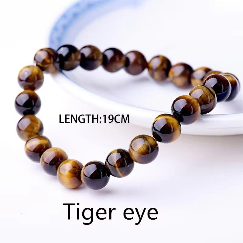 1pc Beaded Bracelet Lovers 0.32in/8mm Natural Stone Beads Men's Black Onyx Lava Tiger Eye For Women/Men Jewelry
