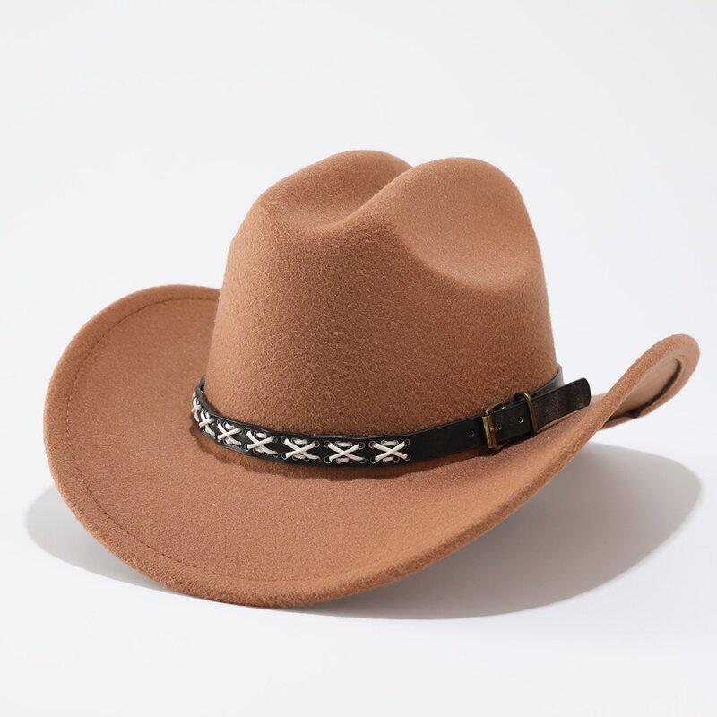 Autumn and Winter Men and Women Retro Ethnic Style Woolen One-word Top Cowboy Hat Big-brimmed Top Hat Jazz Hat