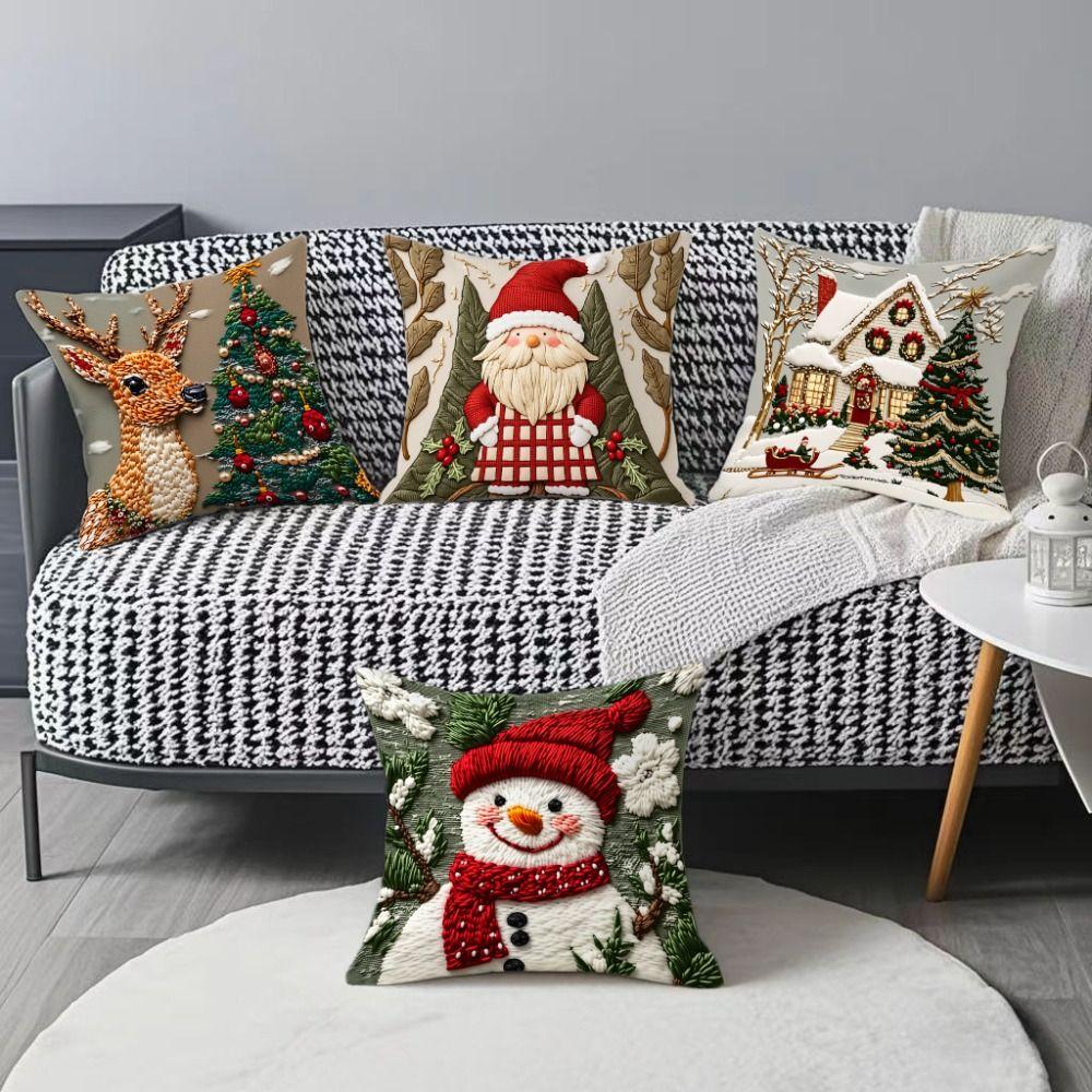 New 45×45cm Christmas Throw Pillow Cover Linen Santa Claus Pillowcase Removable Soft Pillow Cover Home Decoration