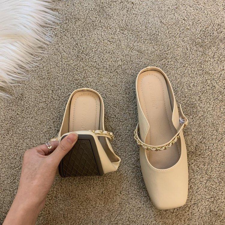 One foot and a half slippers women's 2025 spring new Korean version fashion chain flat bottom outer wear bag head sandals bag head shoes
