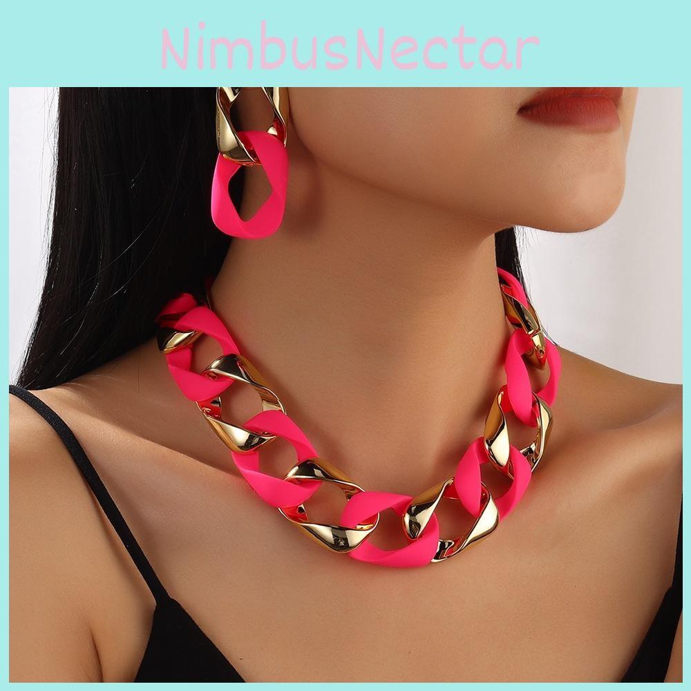 Resin Fluorescent Female Necklace And Earrings Jewelry Set With Electroplated Finish Autumn For