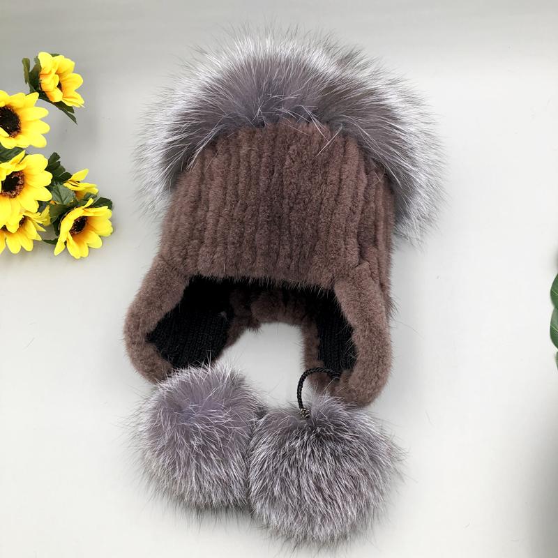 

Зимние шапки женские с помпоном из натурального меха норки вязаные шапки-бомберы с помпоном и ушками теплые шапки-ушанки elastic 55-59cm