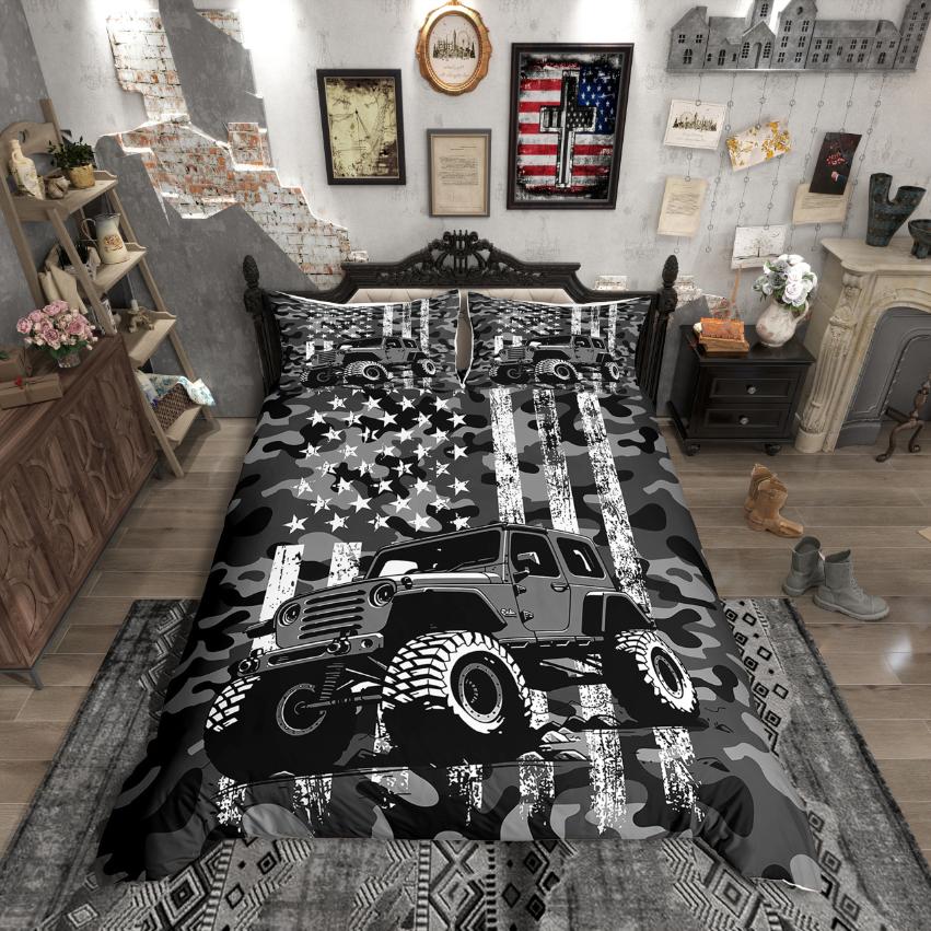 Homewish Bettwäsche-Set mit amerikanischer Flagge, Retro-Camouflage-Bettbezug-Set, Grün Weißes Bettset für Jugendliche