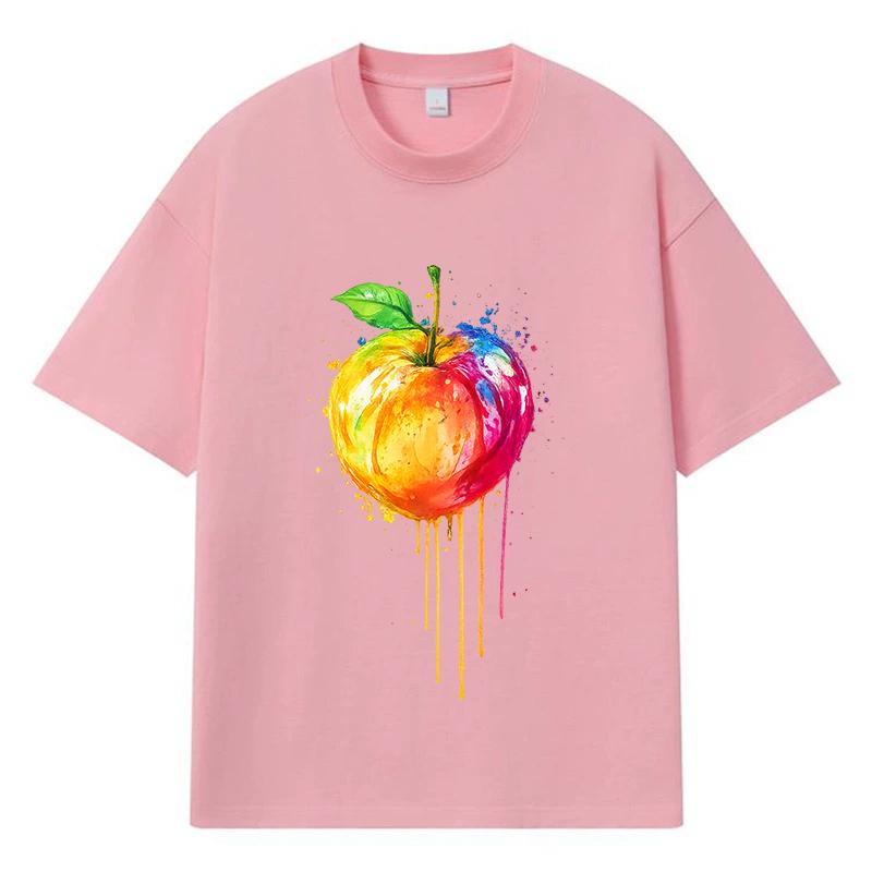 2026 Apple Pattern Streetwear Y2k Harajuku Men Women Clothes 100% Cotton T Shirt Casual Oversized Summer Men T-shirt