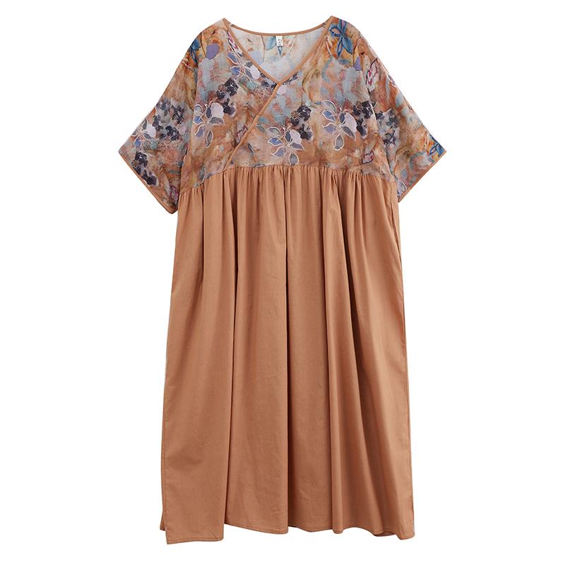 Dimanaf 2025 Summer Plus Size Dress Women Casual Linen Dress Loose Basic Floral Long Vintage Dress Maxi