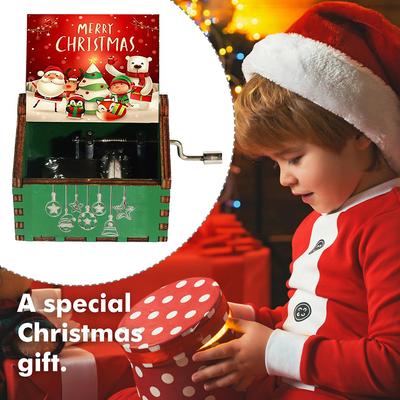 Christmas Hand Cranked Musical Box Wooden Antique Carved Music Box Creative Children New Year Birthday Gift