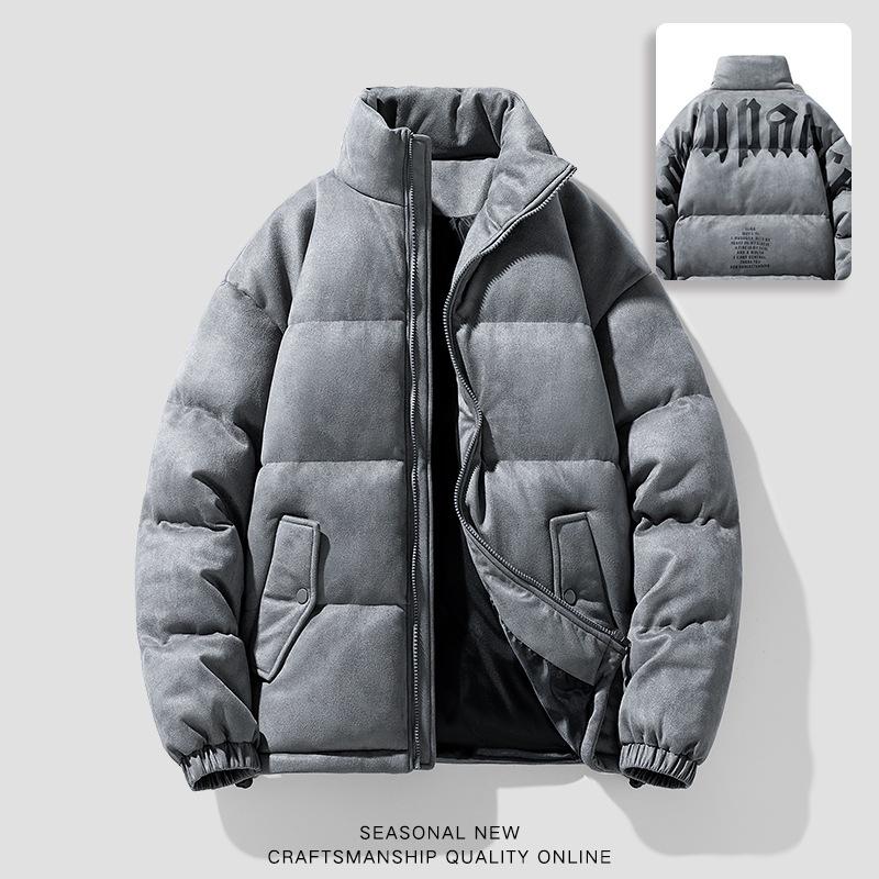 

Осень и зима новая замшевая мужская зимняя куртка в американском повседневном стиле для пары, утолщенная стеганая куртка, мужская зимняя одежда, модная стеганая одежда XL темно-серого