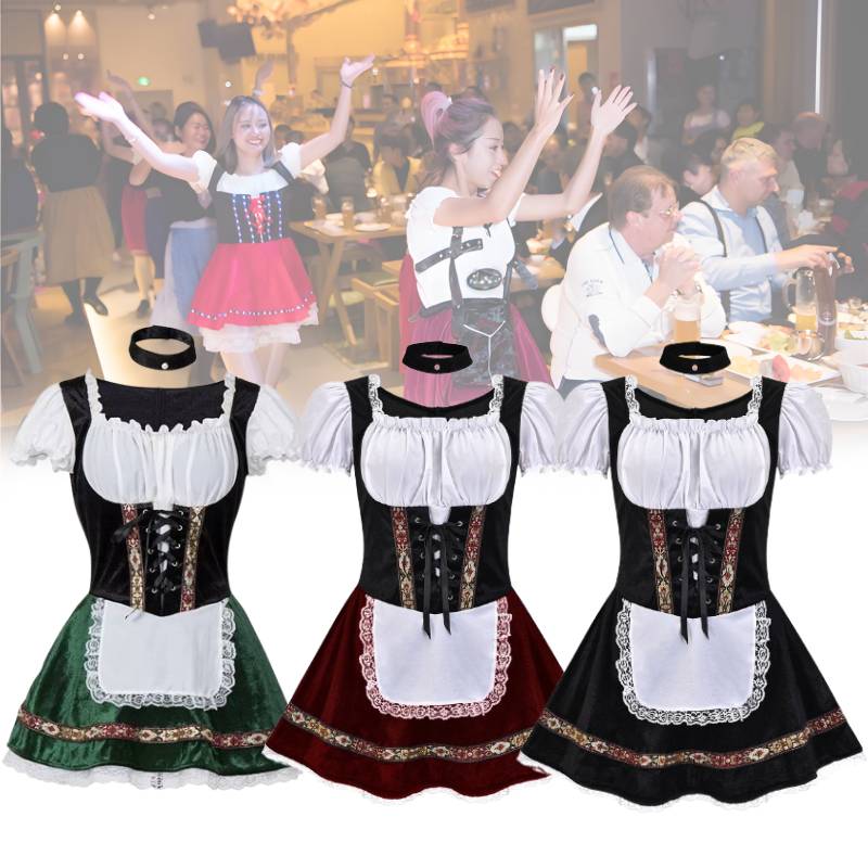 Oktoberfest Women Costume German Bavarian Dirndl Beer Maid Fancy Party Dress