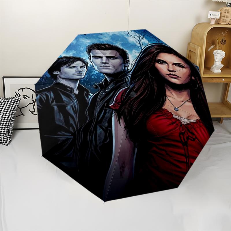 Vampire Diaries Theme Automatic Umbrella, Lightweight & Portable, 8 Rib, Perfect for Outdoor Travel, Birthdays, Christmas, Gifts.