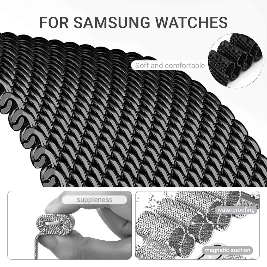 Coque PC + Bracelet Métal pour Samsung Galaxy Watch 7/6/5/4 44mm 40mm Bracelet Milanais Pare-chocs Protecteur en Verre Trempé Accessoires