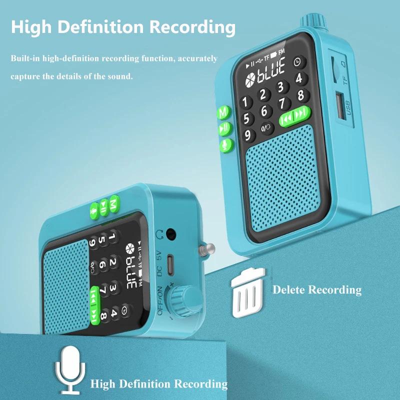 Mini Pocket FM Radio High Sensitivity Digital Radios Receiver Wireless Bluetooth Speaker with LED Display Recording Sleep Timer