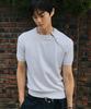 LEIRE Diagonal Henley Neck Short Sleeve Knit [White Melange]
