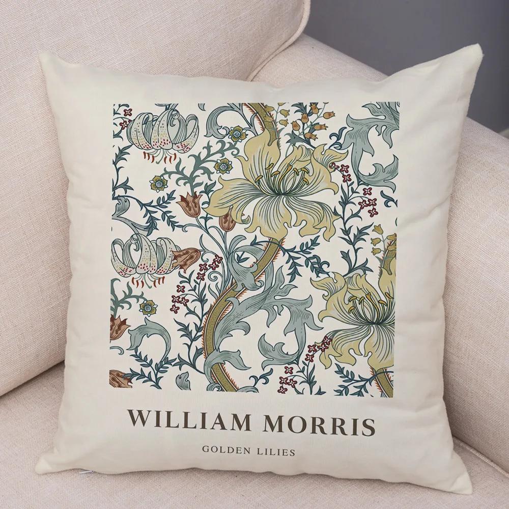 William Morriso Casual Pillowcase Double Print Decor Vintage Flower Boh Pillow Case for Sofa Car Home Plush Nordic Cushion Cover