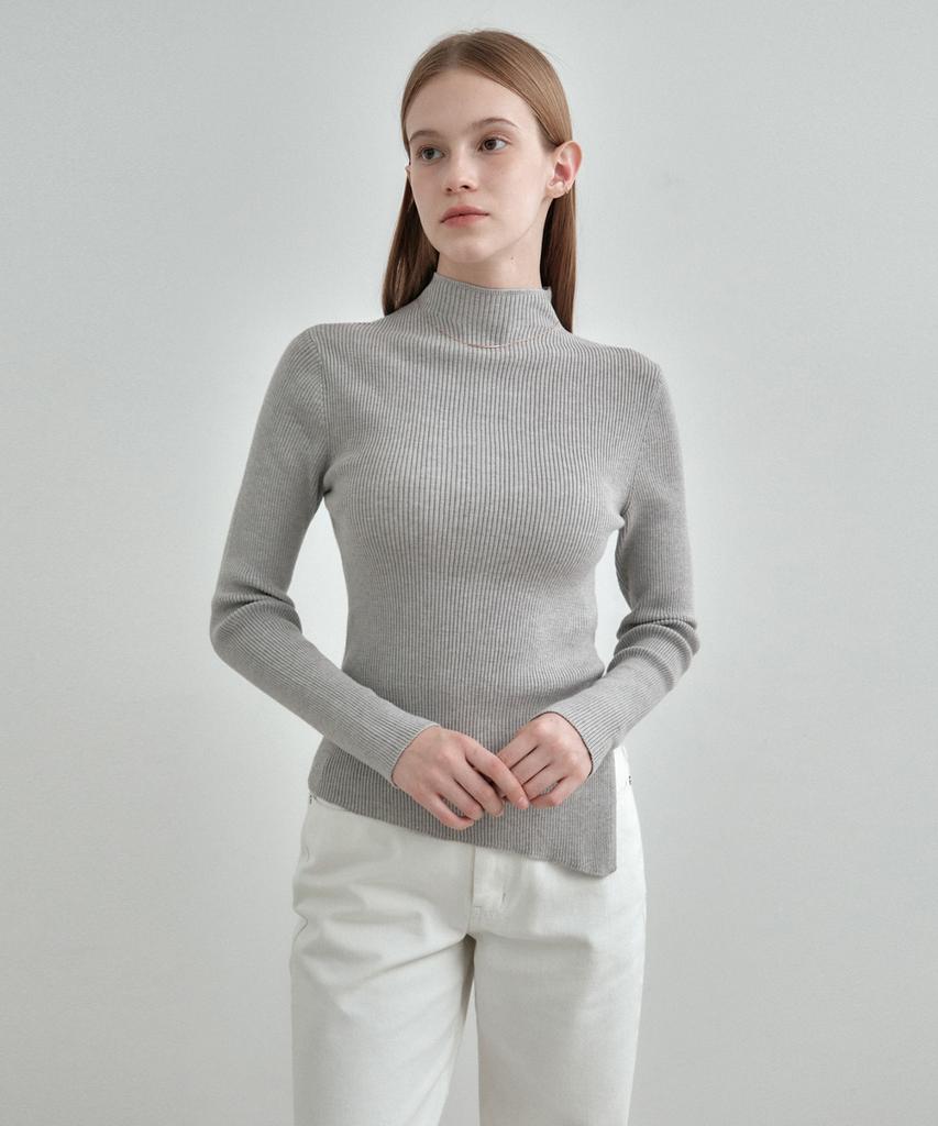 MONGDOL Half Neck Slit Ribbed Knit Mdkt121_5 Colors
