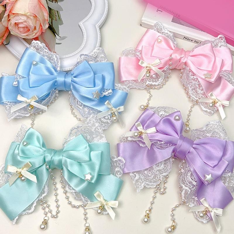 Elegante Fermaglio per Capelli con Fiocchi Grandi in Stile Anime con Frange di Perle Finte Fermaglio alla Moda per Tea Party e Servizi Fotografici