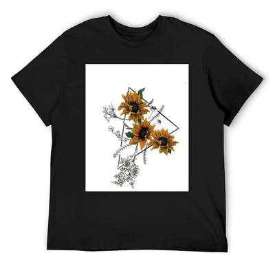 Floral Sunflower Illustration T-Shirt Blanks Anime Figures Oversized Graphic Tee Vintage Anime Shirt Men Clothes