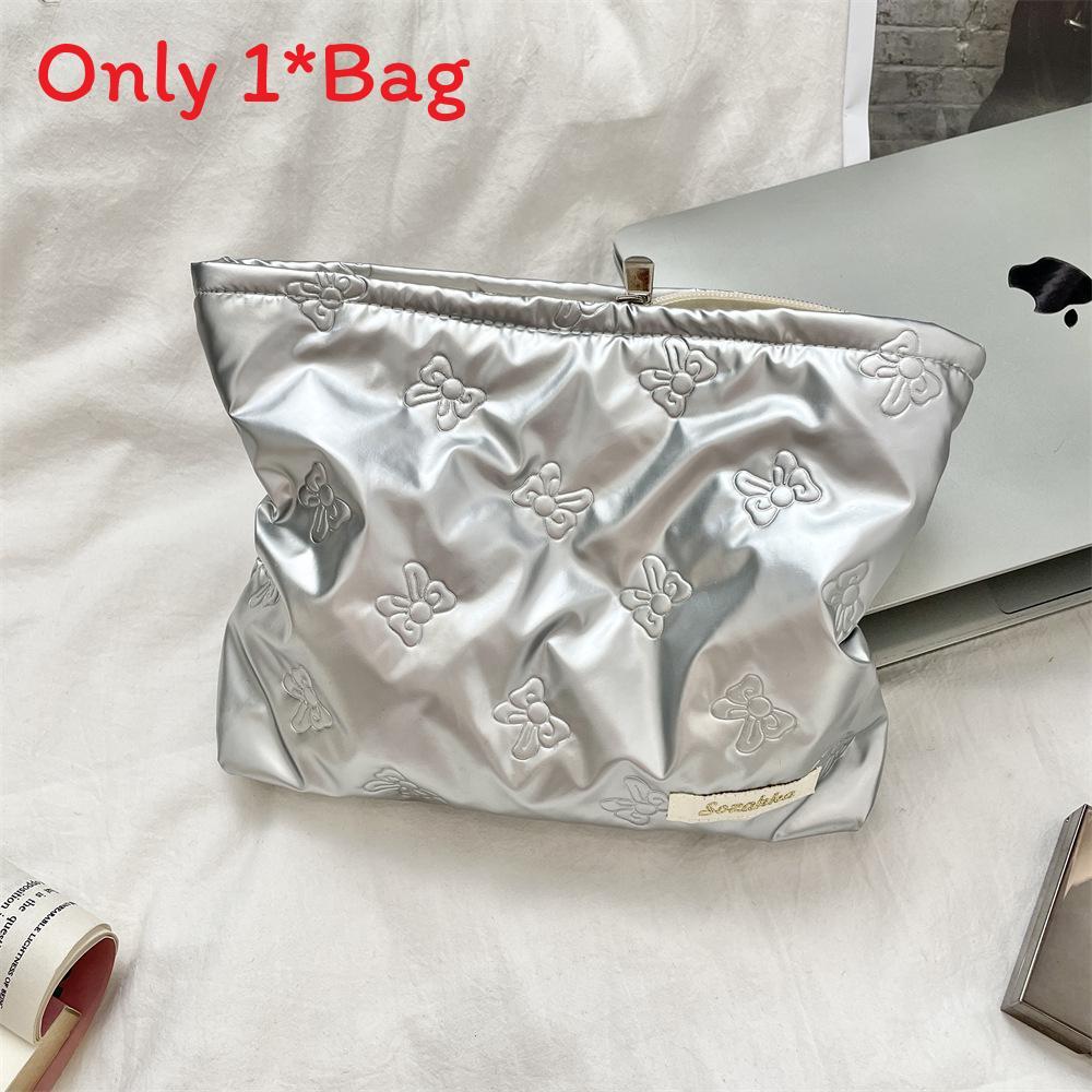 Pu Heart Handheld Makeup Bag With Geometric Pattern For Daily Use