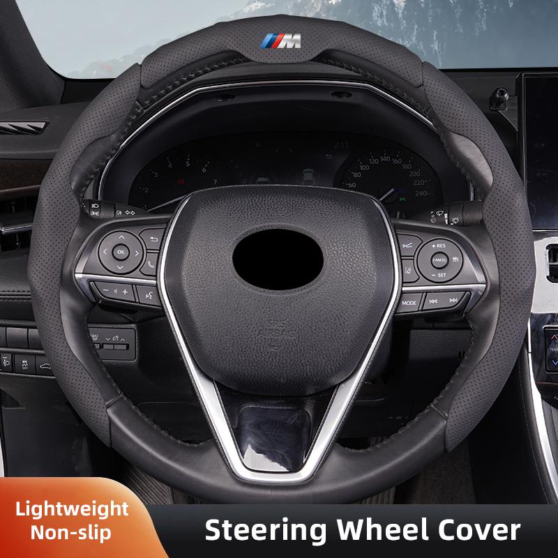 For BMW LCV6Car Nappa Leather Fabric Steering Wheel Cover Decoration Valve Cap For BMW X1 X2 X3 X5 X4 X6 X7 iX3 F20 F10 F07 E70 E46 E90 E92