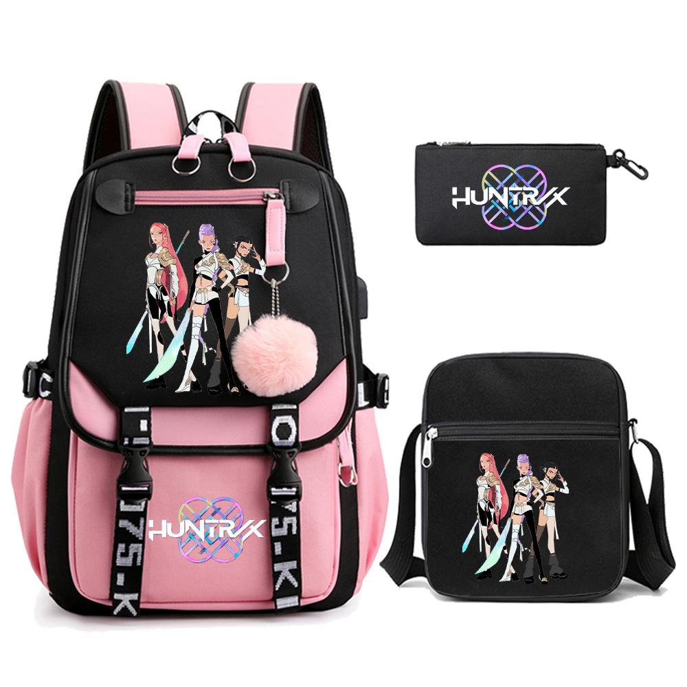 3 szt./zestaw K-pop Demon Hunters Plecak z nadrukiem z torbą na ramię piórnik dla nastolatka dziewczyny chłopca tornister dużej pojemności torba podróżna prezent dla dziecka plecak