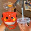 Summer Charming French Fries Water Bottle With Straw Clear Square Plastic Water Bottles for Kids Lightweight School Drinking Cup