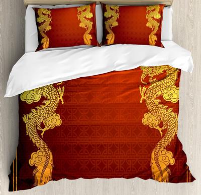 Parure de lit Dragon pour chambre à coucher lit maison héritage chinois historique motif asiatique oriental avec housse de couette housse de couette et taie d'oreiller