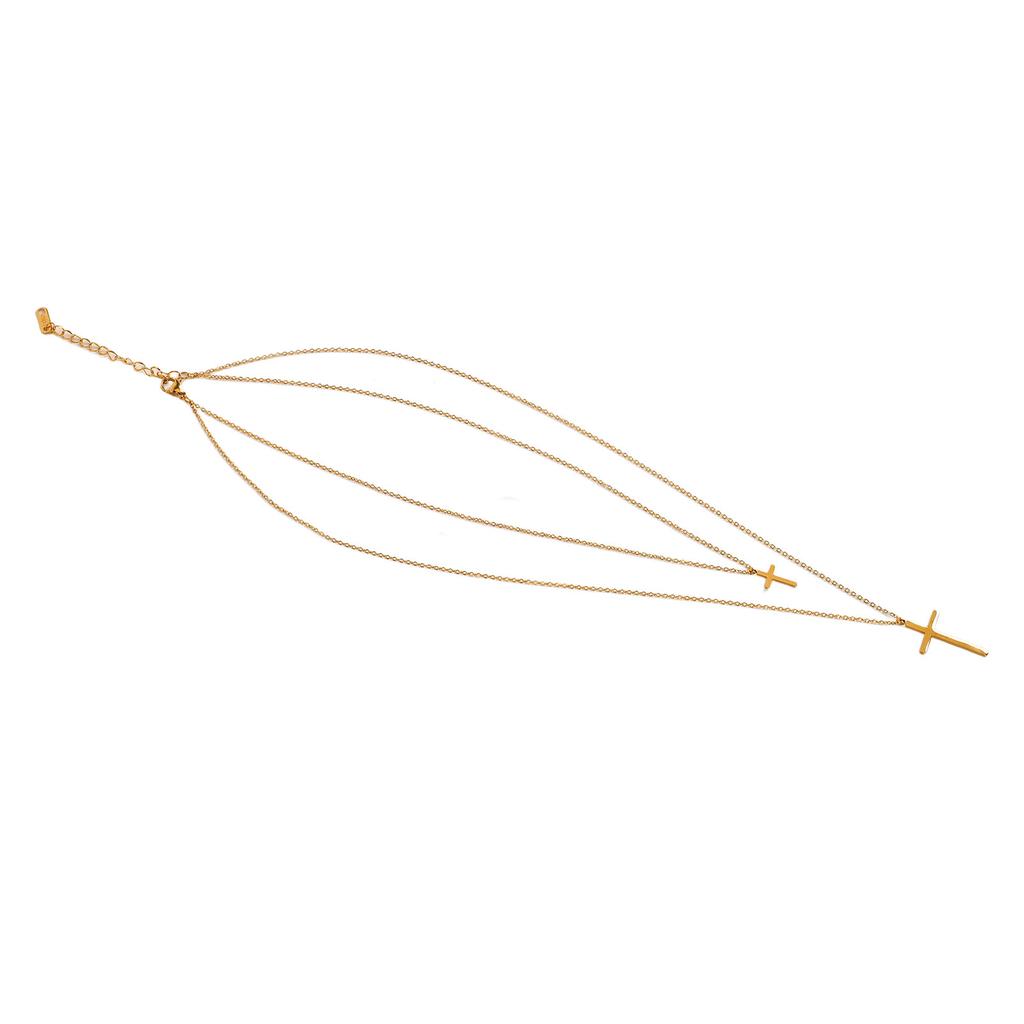 Cross Necklace Titanium Steel Simple Double Layers Gloosy Comfort Sweater Necklace for Belief Gold