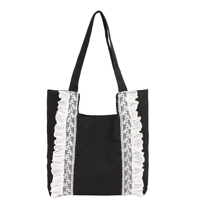 

Холщовая сумка большой вместимости Женская новая кружевная на плечо Подмышечная сумка Сумка-тоут чёрный