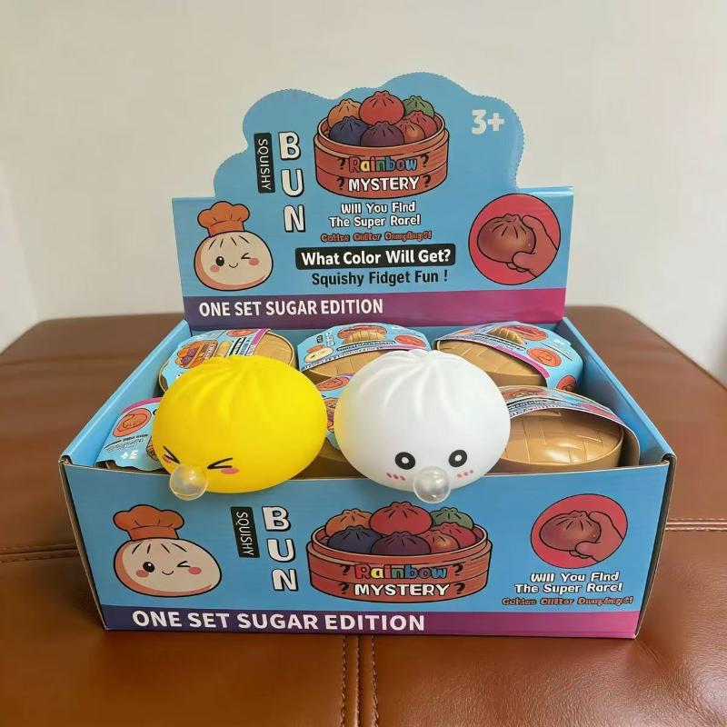 1Pcs Stress Relief Squishy Emotion Bun Fidget Toys Colorful Squeeze Bubble Bun Toy With Steamer For & Adults Anxiety Relief