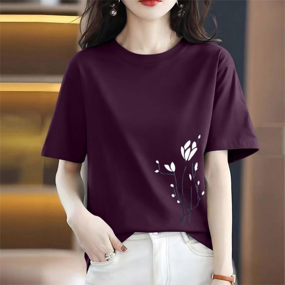 Women's Loose Fit T Shirts 2026 Summer Solid Printed Short Sleeve Round Neck Casual Top Plus Size Women Clothing T Shirt Women