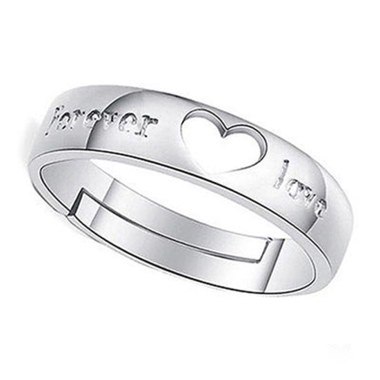 Silver Plated Forever Love Zircon Heart Adjustable Couple Ring