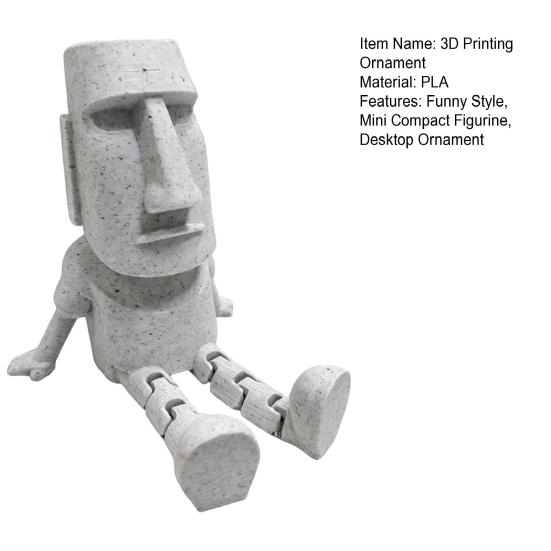 3D Printed Moai Statue Action Figure, Movable Joints Articulated Easter Island Rock Sculpture, Mini Desk Toy Ornament for Office Home Decor
