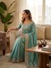 Firozi Vichitra Silk Saree with Delicate Multicolor Thread Work & Sequins