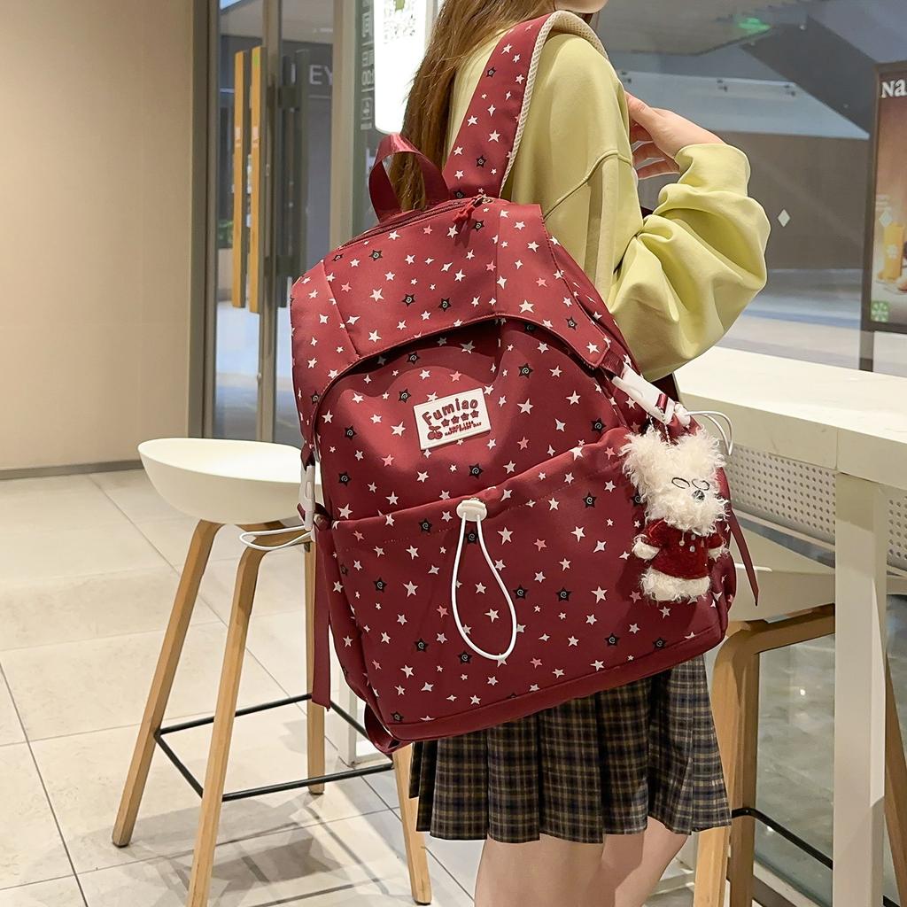 Schoolbag Backpack Korean Version Polka Dot Light Girl College Style Backpack Large Capacity Campus Class Large Capacity Student Schoolbag