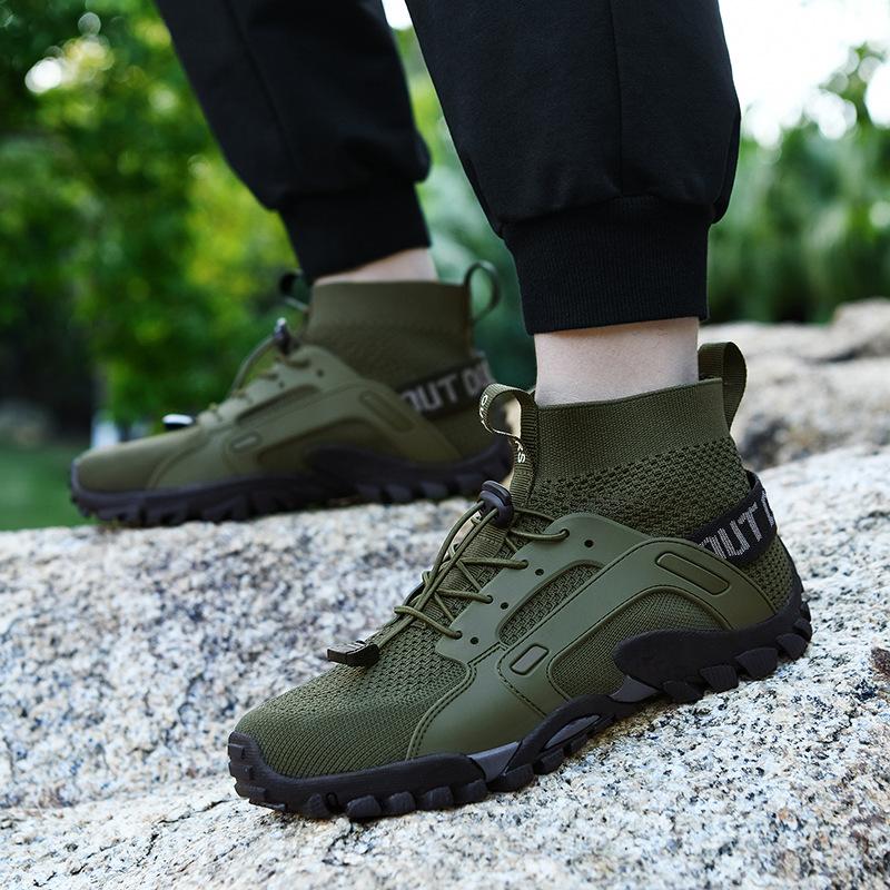 High-Top Lightweight Slip Resistant Hiking Shoes Men's Wading Sneakers Outdoor Breathable Mesh Ankle Boots Male Fishing Footwear