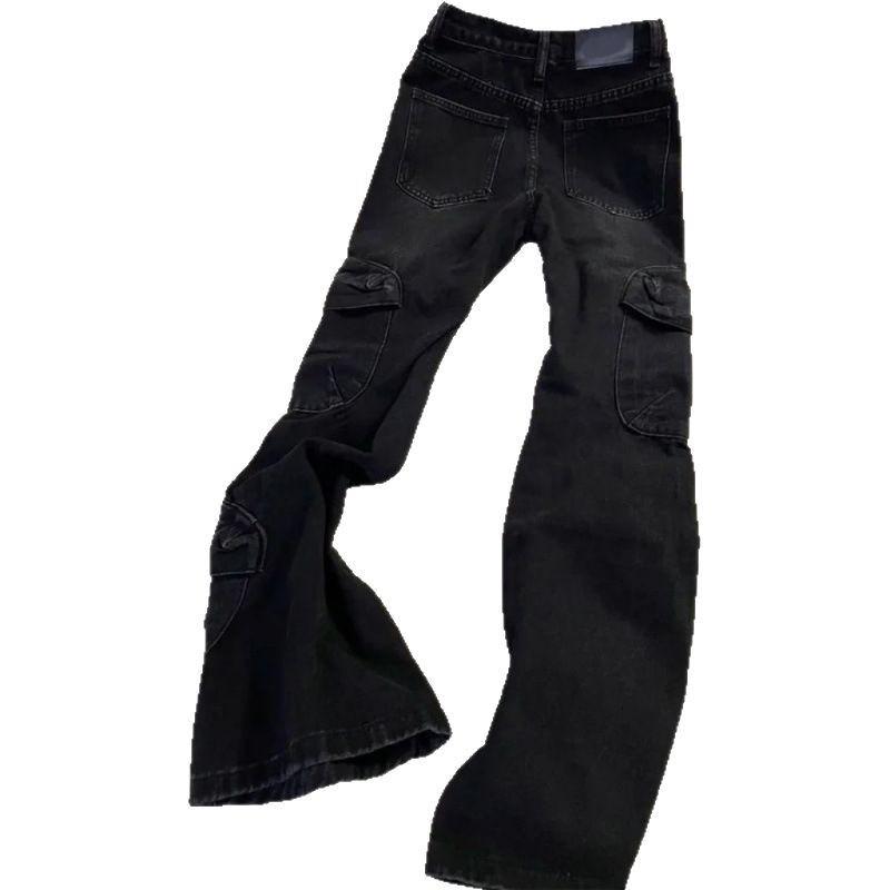 Black and Gray Spice Girl Tooling Micro-flared Pants Women's Winter New High-waisted Slim-fitting Versatile Floor-mopping Trousers