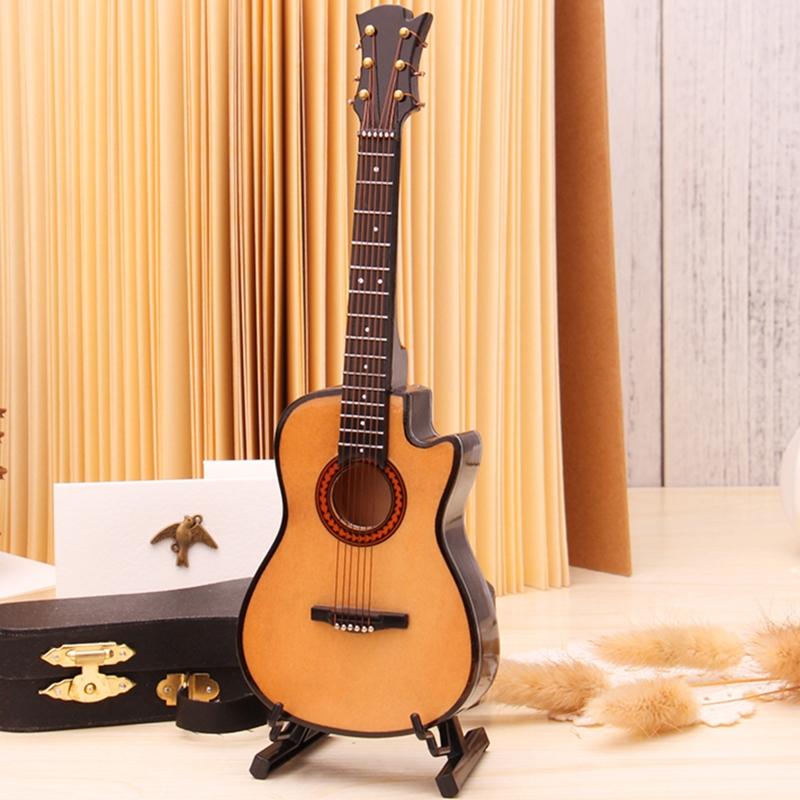 Miniature Guitar with Stand & Storage for Case Replica Ornament Bass Guitar Replica Mini Model Dollhouse Decoration Kid