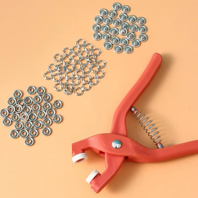 Plier Tool+50/100 Set Metal Sewing Buttons Hollow Solid Five-claw Buckle Metal Snap Buttons for Installing Clothes DIY Craft