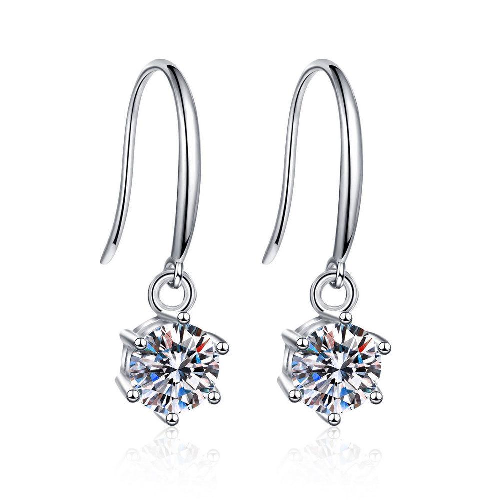 925 Sterling Silver Simple Temperament Versatile Six-claw Zircon Earrings Birthday Party Anniversary Gift Fashion Commuter
