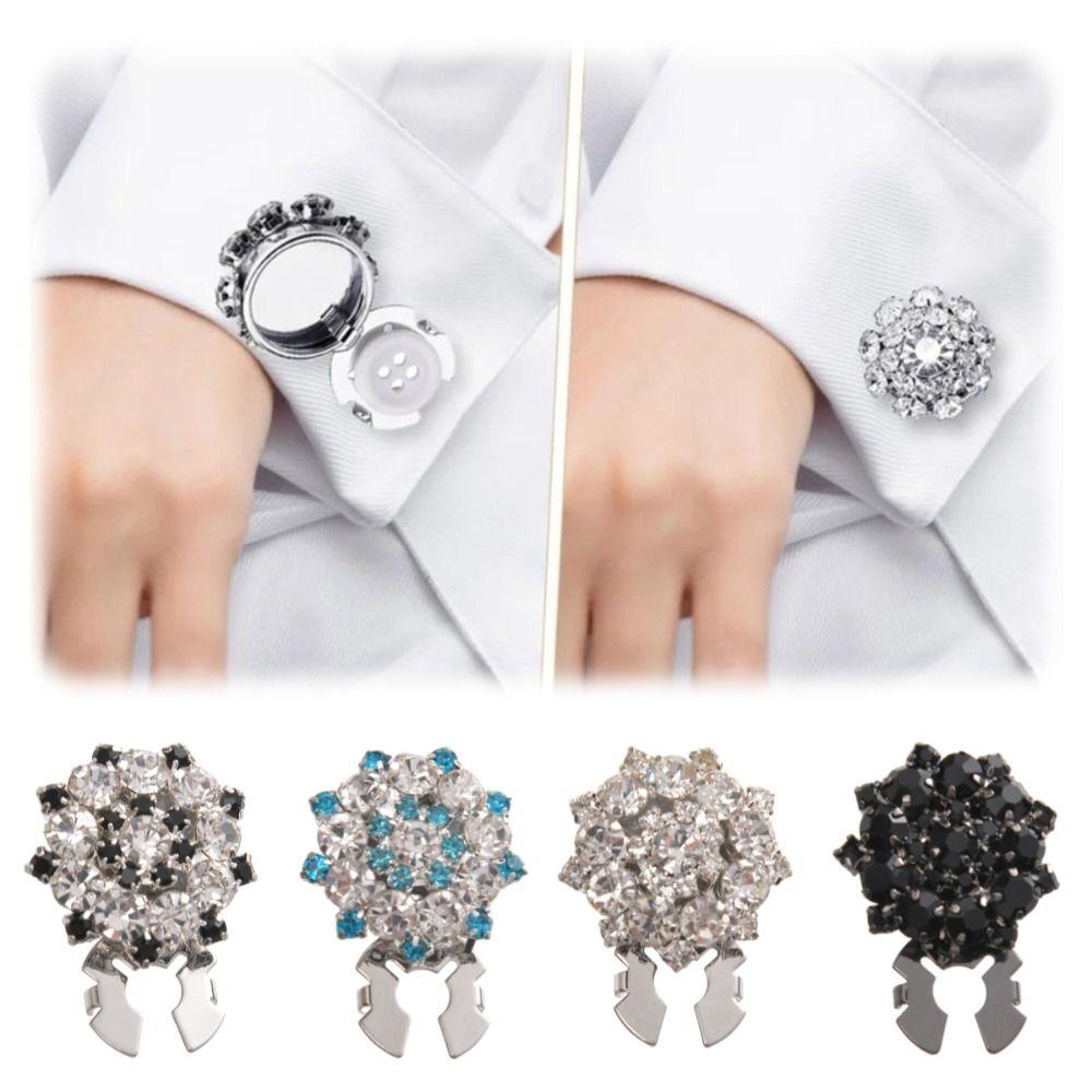 Sparkling Rhinestone Button Covers Detachable Elegant Shirt Cufflinks Flower European Style Decorative Buttons Formal Wear