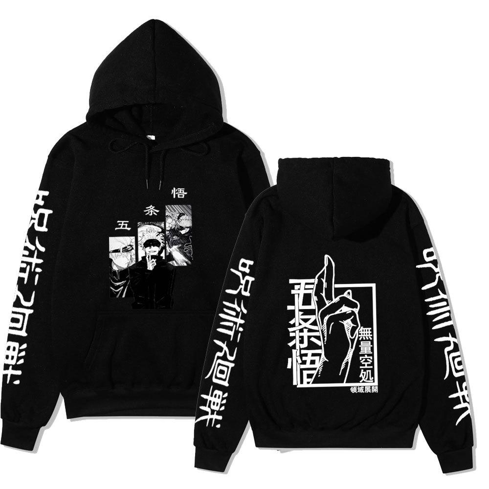 Jujutsu Kaisen Gojo Satoru Double-Sided Hoodie Anime Sleeve Print Long Sleeve Casual Manga Graphic Hooded Pullover Sweatshirt