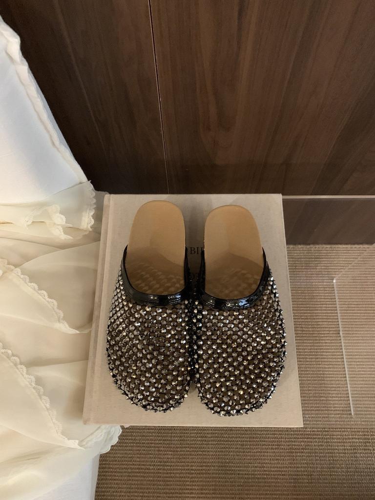 Thick-bottomed Mesh Rhinestone Bag Head Half Slippers Women's 2025 Summer New Outer Wear Lazy One Pedal Beach Cool Slippers