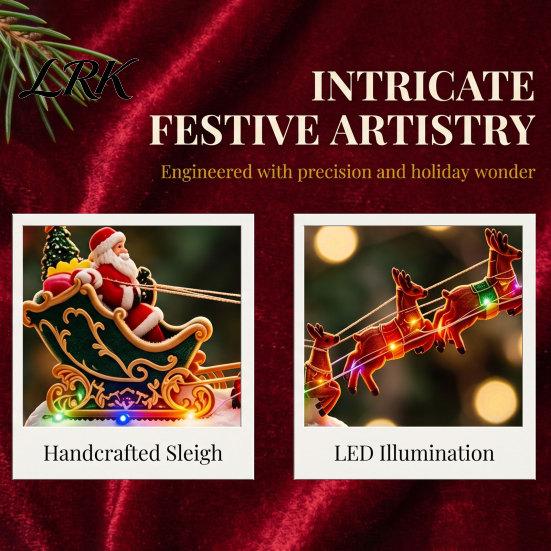 Desktop Christmas Decoration Lighted Floating Santa Sleigh, Magnetic Levitation Flying Sleigh Ornament with Office LED Light, Centerpiece for