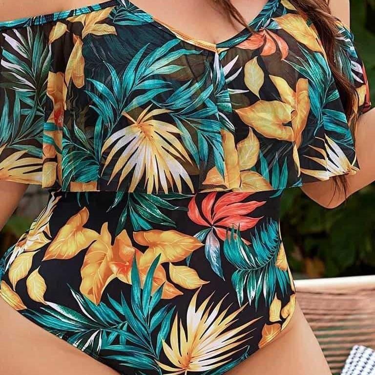 Large size print tight-fitting backless one-piece swimsuit bikini Large size bikini