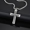 Vnox Cubic Zirconia Stone Centered Cross Necklaces for Men, Black Silver Color Stainless Steel Pendant,Religious Accessory Gift