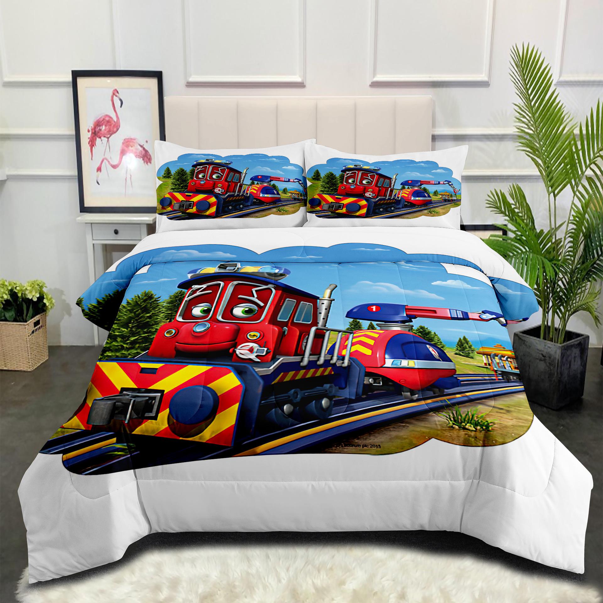 

Cartoon Train Quilt Set, Plush Comforter, Digital Print Car 3-piece Set, Parent-child Kids 3-piece Set 140*200cm