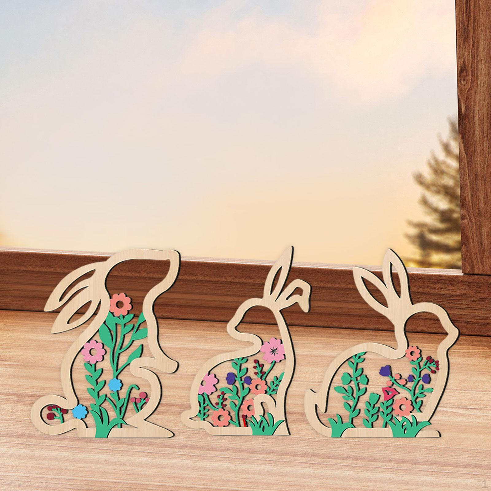 

3 Pieces Easter Bunny Decor Wooden Sign Housewarming Gift Desktop Plaque Rabbit Ornament for Kitchen